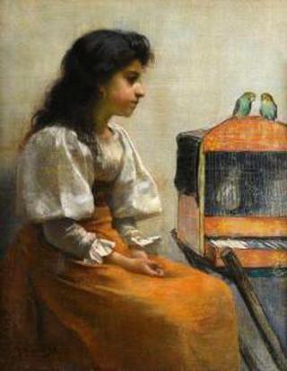 Young Girl With Budgerigars