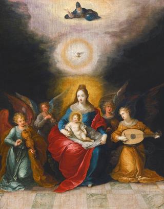 The Virgin and Child Surrounded by Music-Making Angels, the Holy Spirit and God the Father