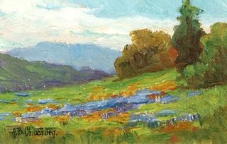 California Landscape with Poppies and Lupine