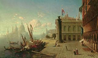 威尼斯公爵宫殿、大运河和圣玛丽亚礼炮教堂景观