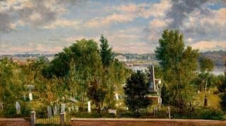 New England Landscape with Cemetery (possibly Medford, MA)