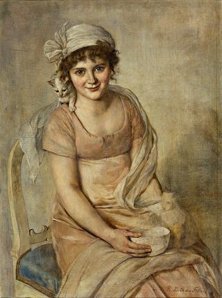 Portrait of a Young Woman with Kitten