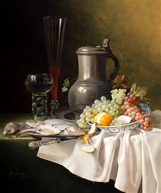 Still Life with Jug, Glassware, Fruit and Fish