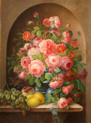 Still Life of Roses and Fruit in a Niche