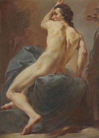 Seated Male Nude from Behind- study