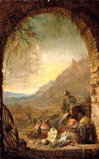 Landscape with a Man Unloading Produce…