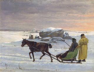 The painters Jørgen Roed and Constantin Hansen take a sleighride