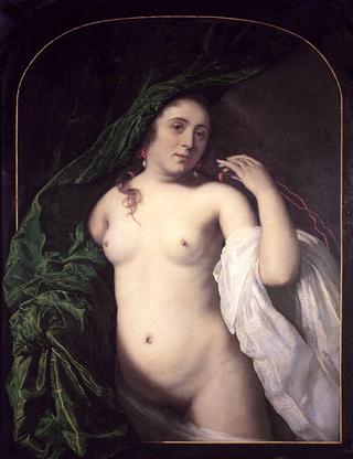 A Nude Young Woman behind a Draped Curtain