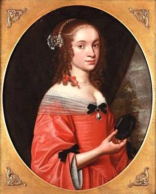 Portrait of a Young Lady in a Red Dress holding a Miniature