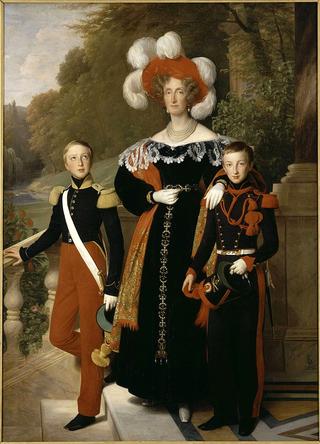玛丽·阿梅王后和她最小的儿子路易·赫森特笔下的蒙普林瑟公爵和奥马尔公爵