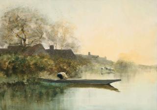 Fisherman on a Boat at Sunset
