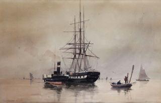 Three Masted Ship and Steamboat on the Scheldt