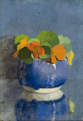 Nasturtiums in a Blue Ginger Jar