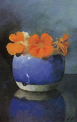 Nasturtiums in a Blue Ginger Jar