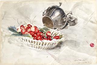 Still Life of a Basket of Cherries and a Silver Sugar Bowl