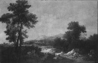 Landscape with a Stream and a Reclining Woman and Two Boys Beside Her