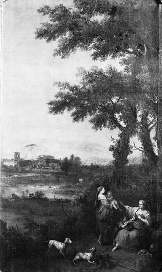 River Landscape with a Woman Giving another Woman a Child to Suckle