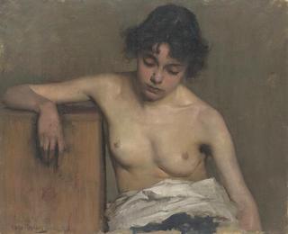 Study of a Girl, half-nude, leaning on a box