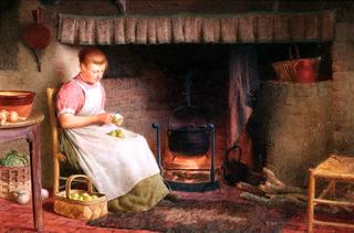 Peeling apples by the fireside