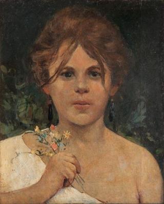 Young Girl holding Flowers in her Hand