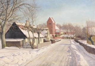 A village scene in winter