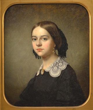 Portrait of a Young Woman in a Black Dress with a Lace Collar