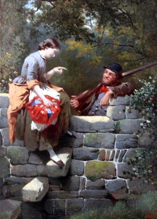 Maid and Gamekeeper Conversing at a Stile