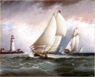 Yacht Race Near Lighthouse