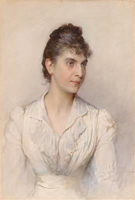 A Portrait of a Young Italian Woman in a White Dress