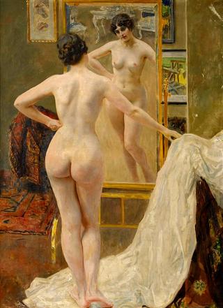 In front of the mirror