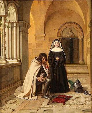 Crusader praying at an abby grave