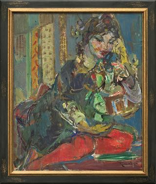 Youth. Girl in red stockings