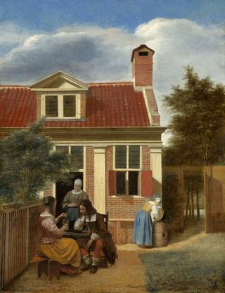 Figures in a Courtyard behind a House