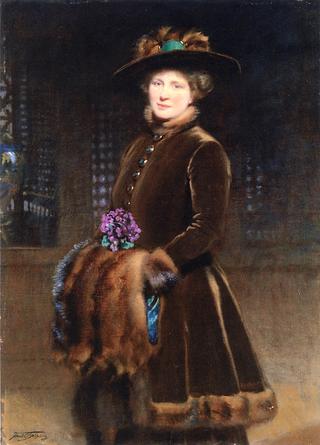 Alice 'Maude' Salisbury, the Artist's Wife, in a Fur-trimmed Coat Carrying a Bunch of Violets