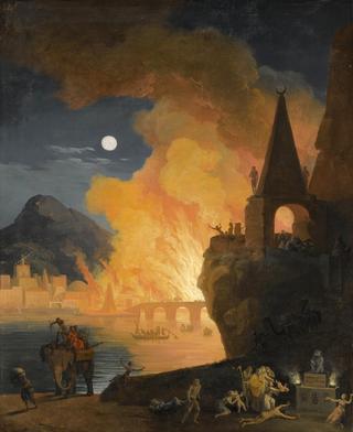 A Nocturnal Landscape With Figures Fleeing The Fire Of Alexandria