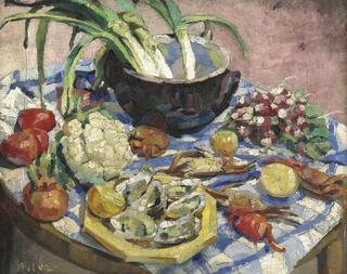 Still life with oysters and crabs