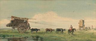 A caravan of gauchos and their wagons