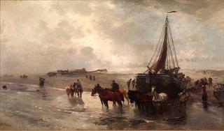 Launching a fisher boat in Holland