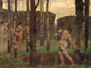 Greek figures in a wooded garden