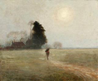 Man Crossing a Field at Dusk