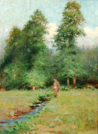 Man in a Field by a Stream