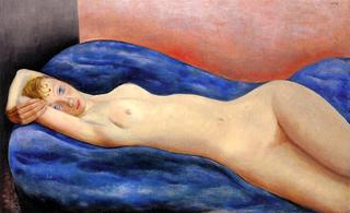 Reclining Nude on a Blue Sofa