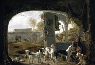 Huntsman Feeding His Dogs