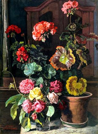 Flower Still Life with Roses and Geranium