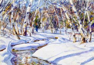 Birches, winter afternoon