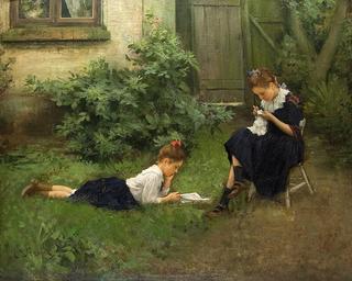 Leisure hours of two girls in the a garden