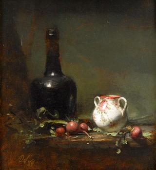 Radishes and rose jar