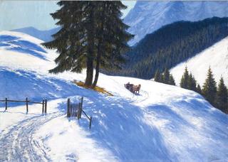 Snowy mountains with Sleigh