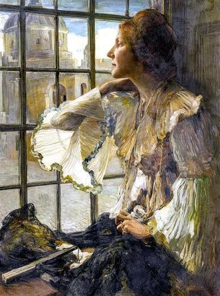 Portrait of a lady at a window with a view of the Florence cathedral