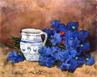 Still Life with Blue Flowers and Pitcher